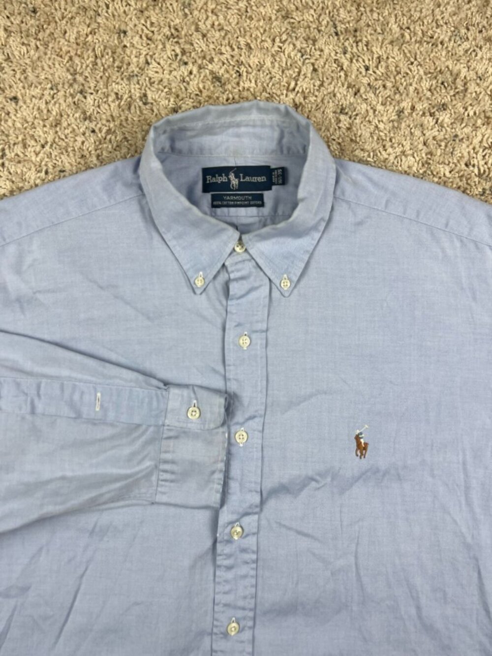 Polo Ralph Lauren Yarmouth Dress Shirt Mens Size 16.5 35 Solid Blue Cotton